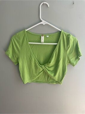 LA Hearts by PacSun Green Ribbed Twist Front Crop Top | Size S